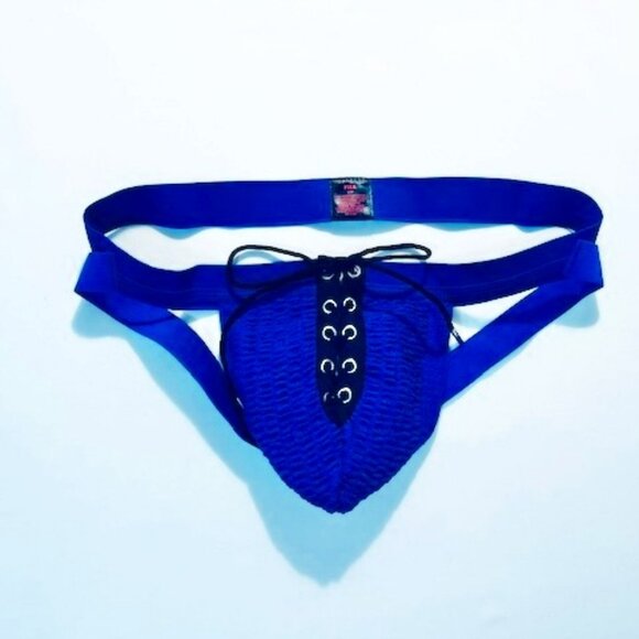 FIZX Mark by Undergear Solid Knit Lace-up Athletic Supporter/Jock- Blue / Black - Picture 3 of 13